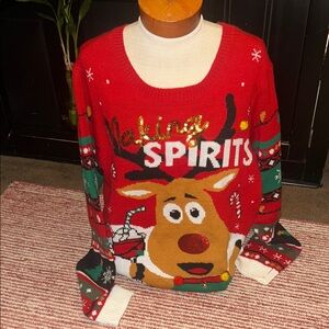 No Boundaries Red Reindeer 'Making Spirits' Holiday Sweater